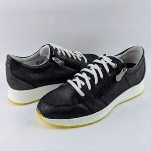 Munro Sutton Sneaker Leather Lace Up Side Zip Metallic Black 9M NWOB